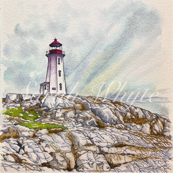 A travel sketch on the lighthouse at Peggy's Cove, Nova Scotia